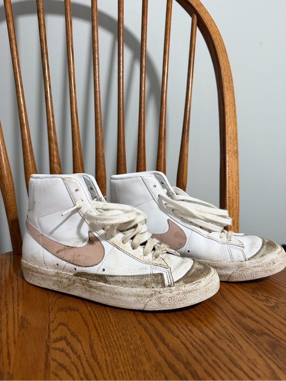 Nike Women's White High-Top Sneakers with Blush Swoosh